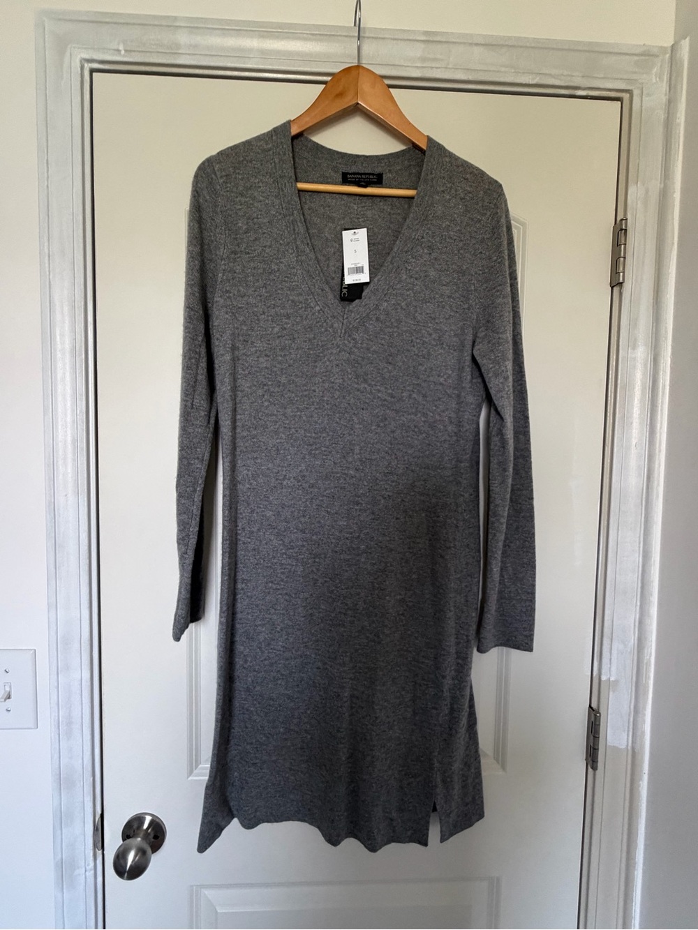 Banana Republic Grey V-neck Knit Mini Dress